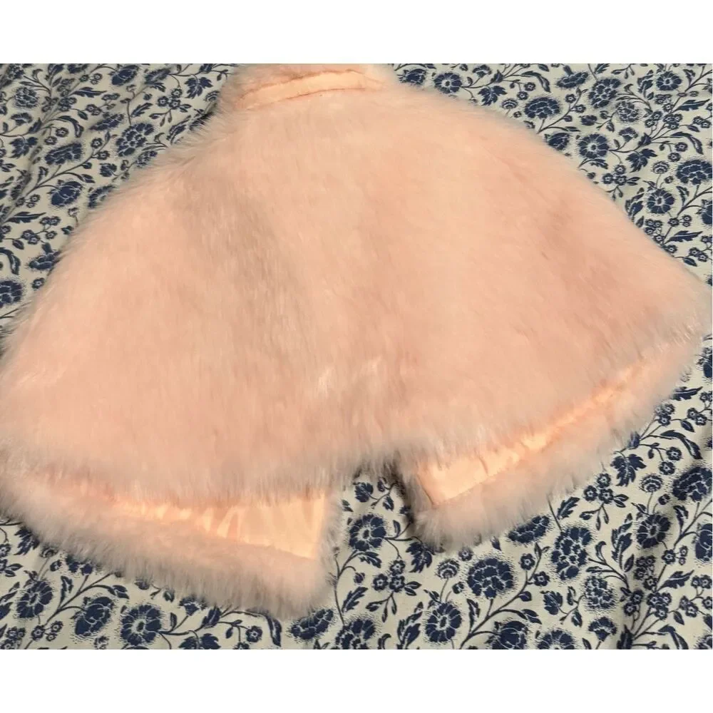 Janie and Jack NWT pink Faux fur cape little girl 5-6